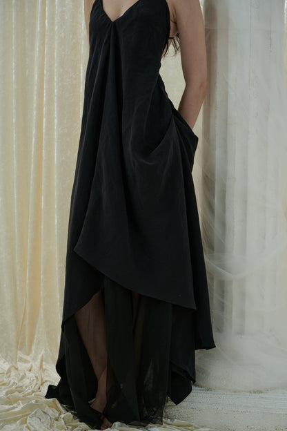 Crow Crew V-neck halter neck backless maxi dress