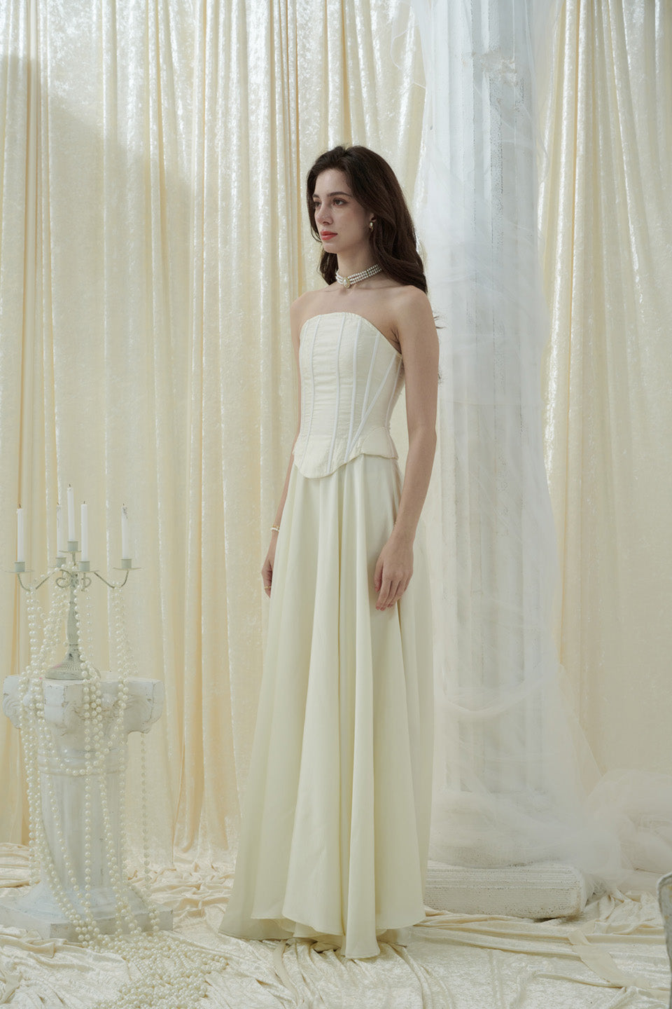 Crow Crew Off-shoulder pure color maxi dress