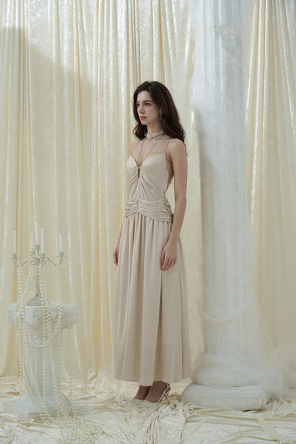 Crow Crew Champagne backless maxi dress