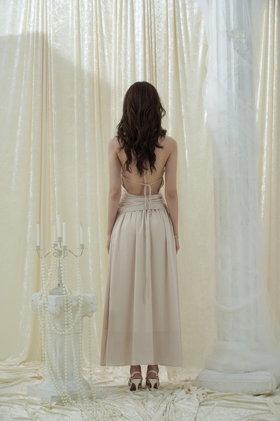 Crow Crew Champagne backless maxi dress