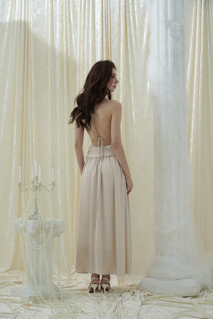 Crow Crew Champagne backless maxi dress