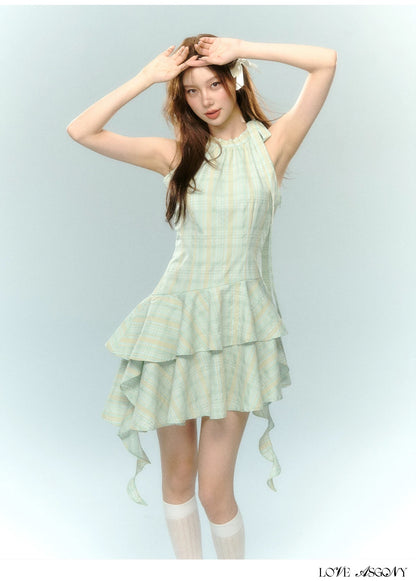 AsGony [Star Style] Mint Lace Mini Dress