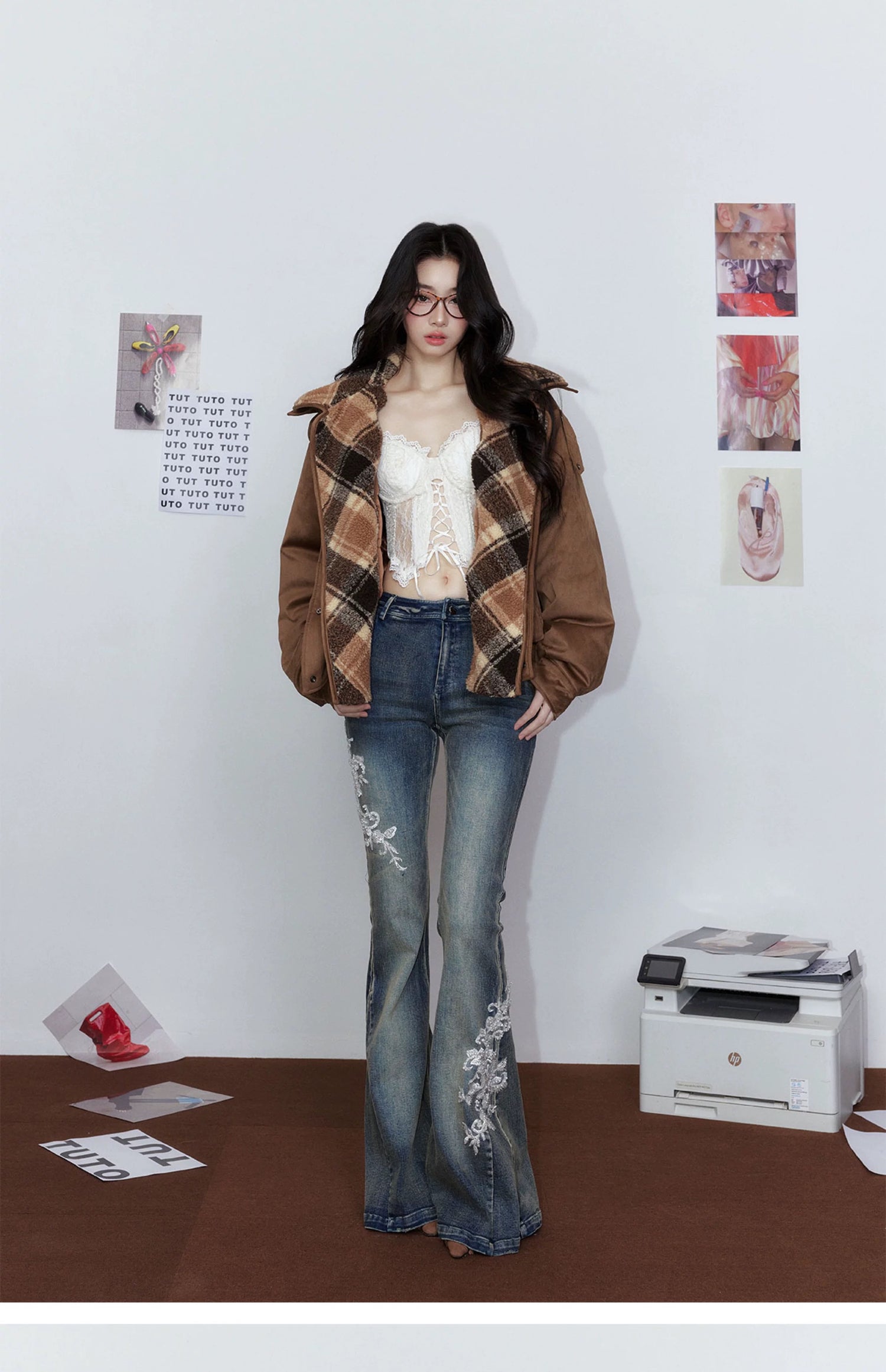 Tut tuto Embroidered bell-bottom jeans