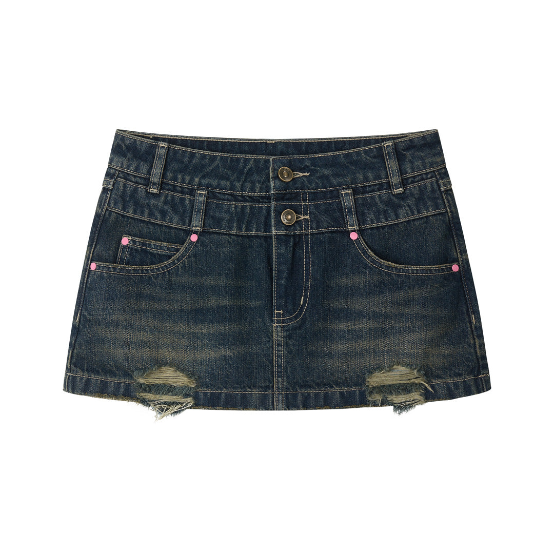 VIA PITTI VIAAP922 Colorful rivet decorated denim skirt