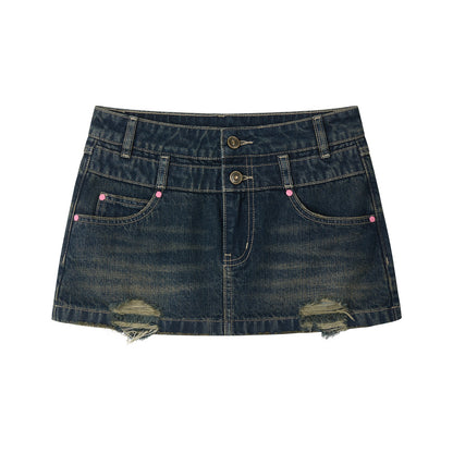 VIA PITTI VIAAP922 Colorful rivet decorated denim skirt