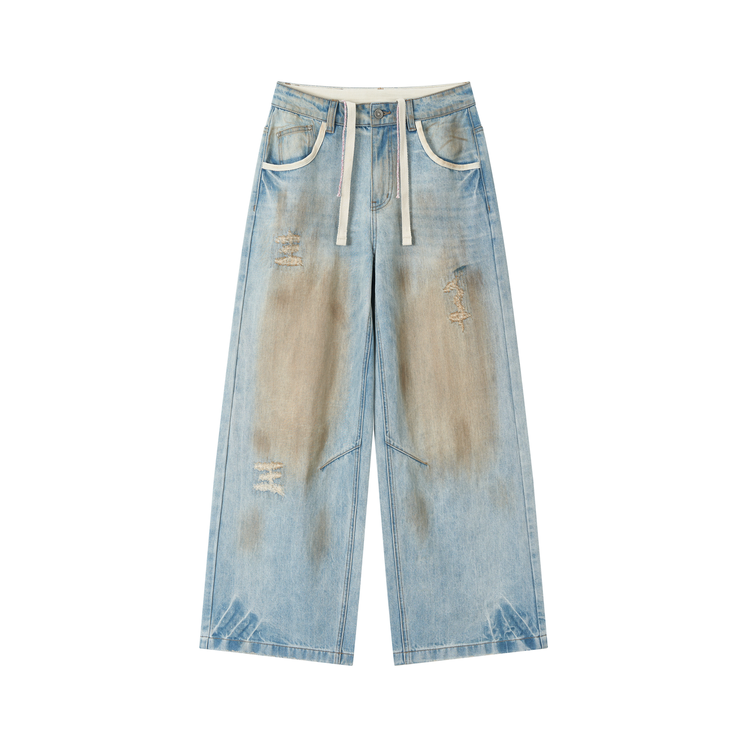 VIA PITTI VIAAP855 Washing and color blocking damage denim pants