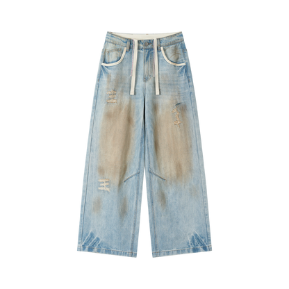 VIA PITTI VIAAP855 Washing and color blocking damage denim pants