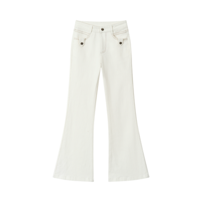VIA PITTI VIAAP854 Bamboo patterned slim fit white denim pants