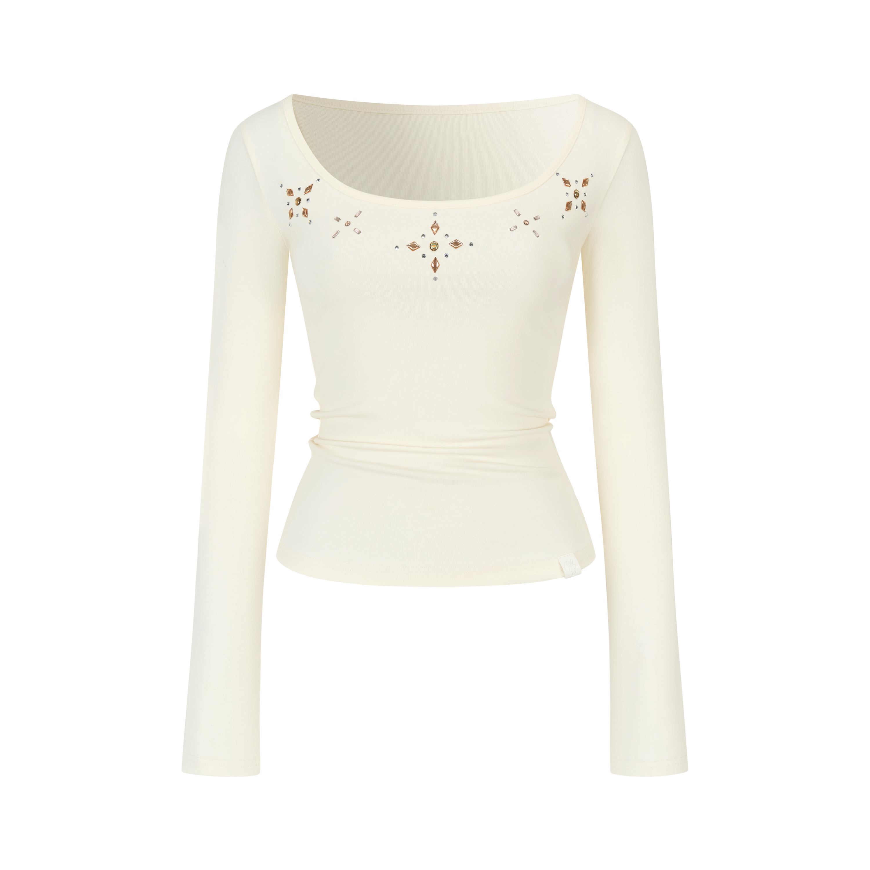 VIA PITTI VIAAP863 Water Diamond Decorative Basic Long Sleeve T