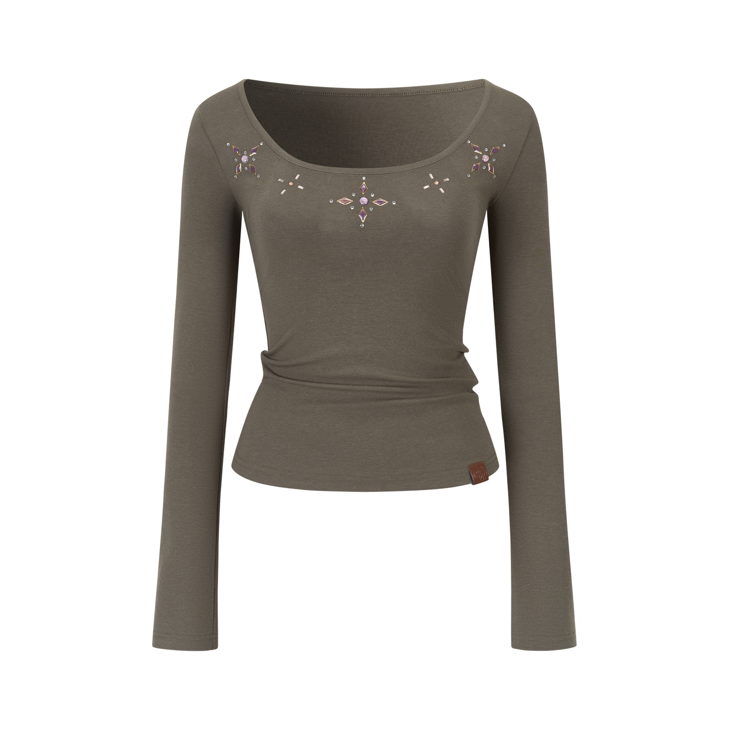 VIA PITTI VIAAP863 Water Diamond Decorative Basic Long Sleeve T