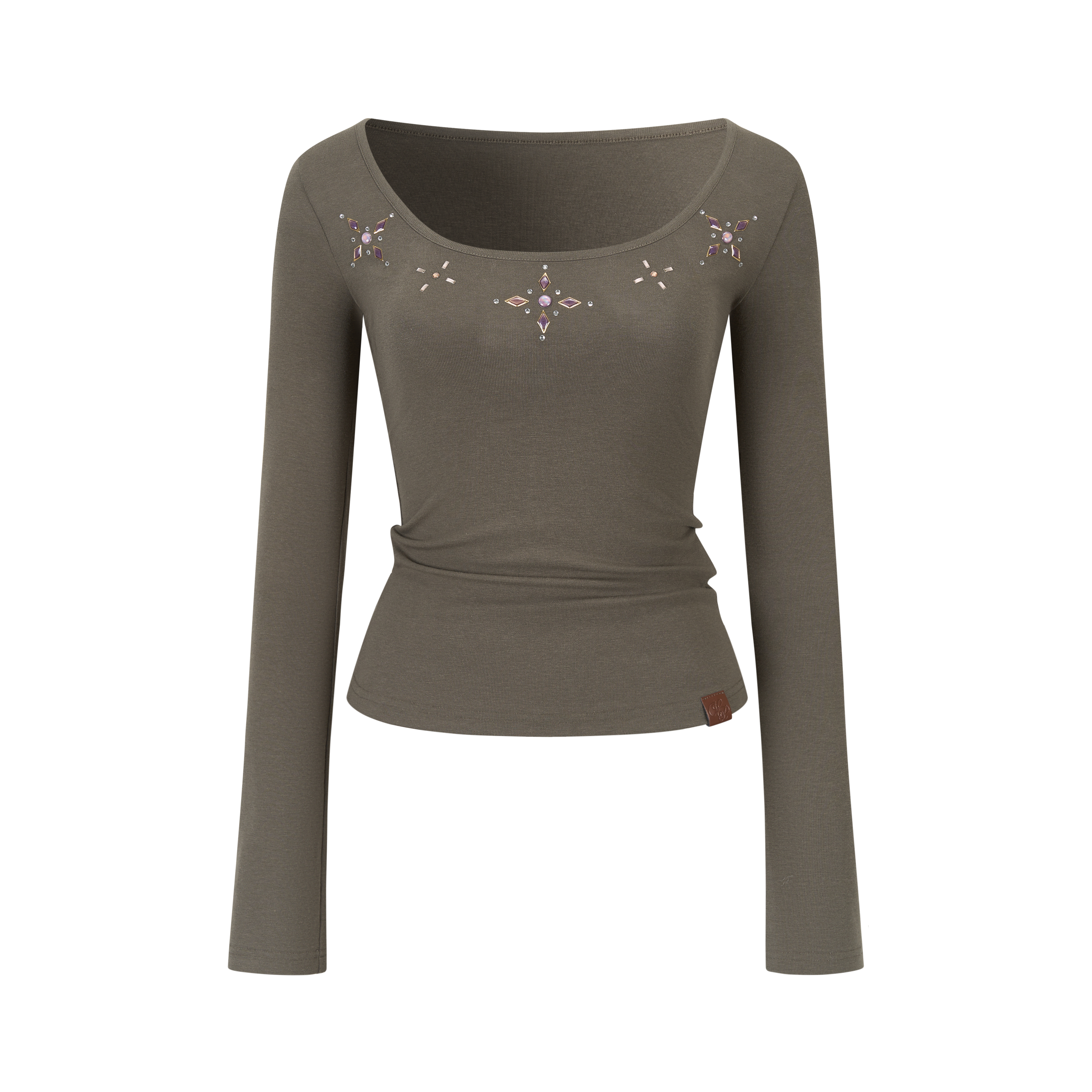 VIA PITTI VIAAP863 Water Diamond Decorative Basic Long Sleeve T