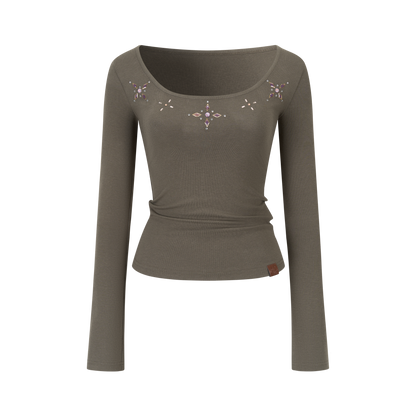 VIA PITTI VIAAP863 Water Diamond Decorative Basic Long Sleeve T