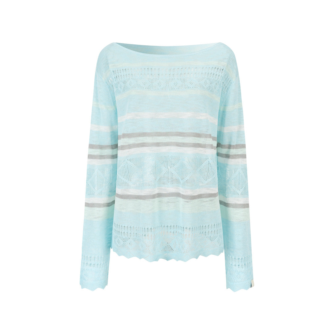 VIA PITTI VIAAK948 Color blocking hollow woolen woven color blocking striped loose fit cover shirt