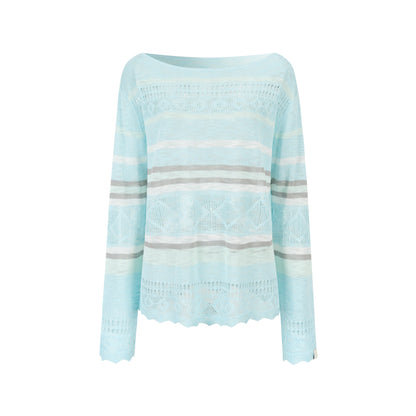 VIA PITTI VIAAK948 Color blocking hollow woolen woven color blocking striped loose fit cover shirt