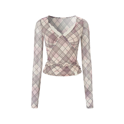 VIA PITTI VIAATP858 Grid mesh splicing slim long sleeved T