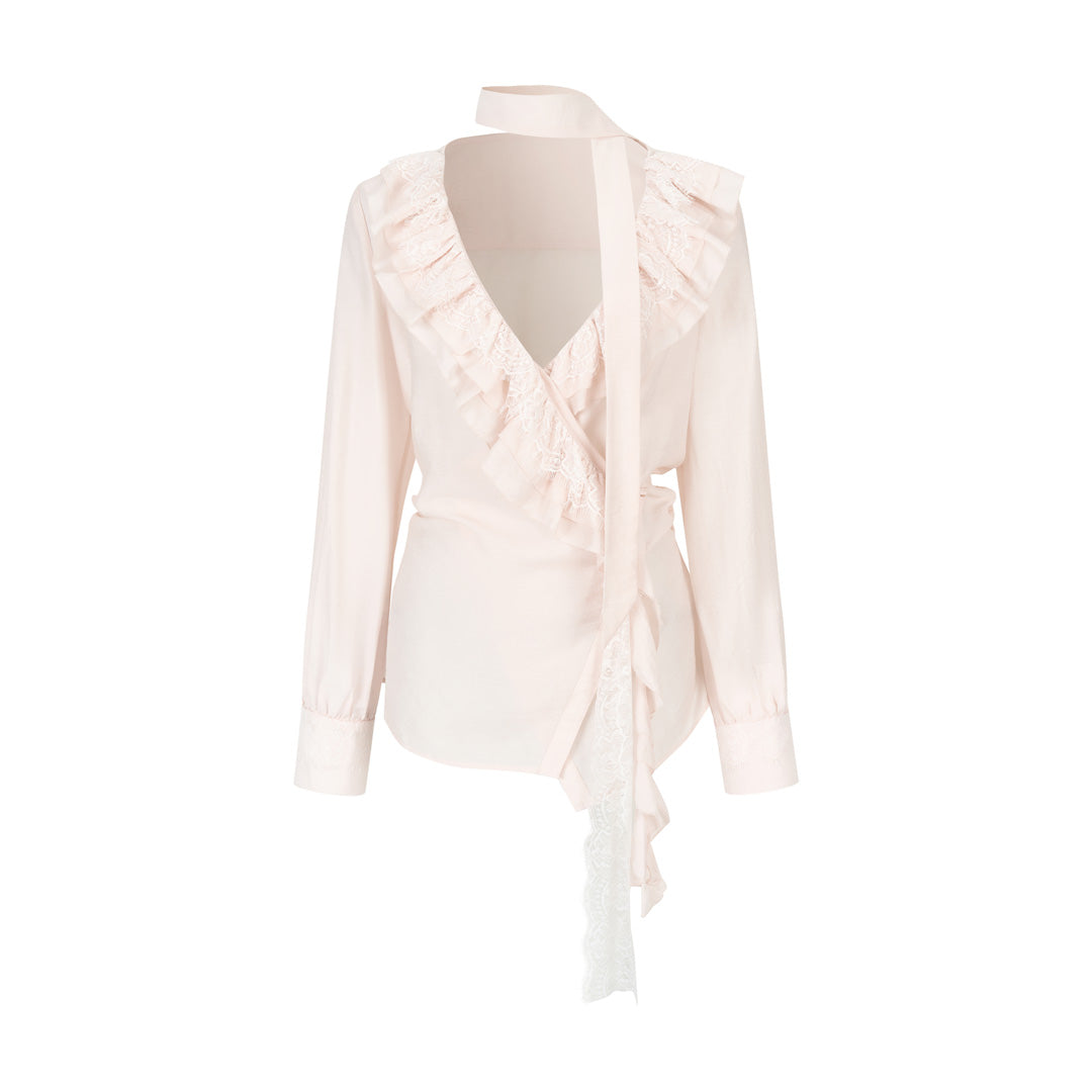 VIA PITTI VIAAT812 Lace patchwork design with a flowing ribbon shirt