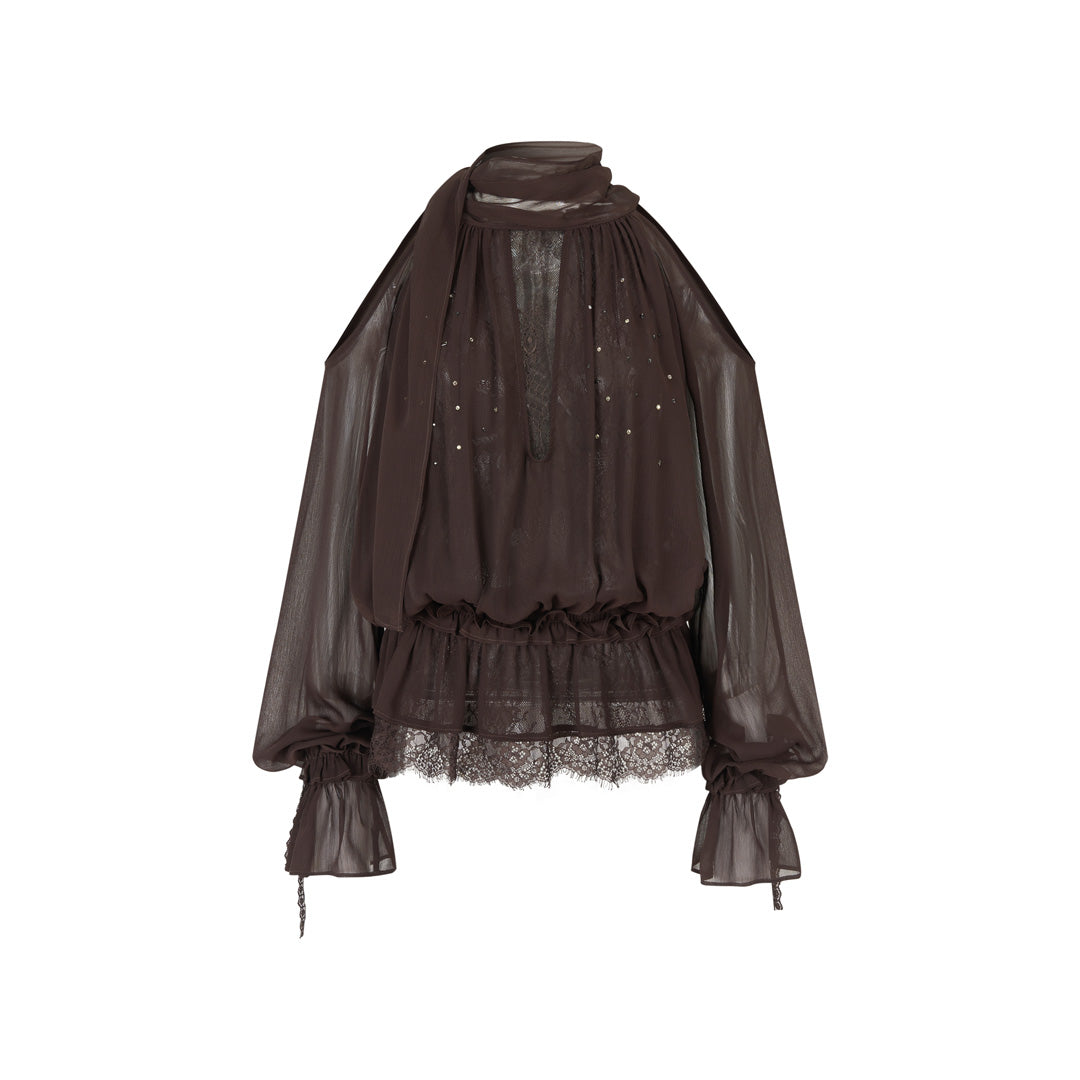 VIA PITTI VIAATP823 Elegant mesh ribbon long sleeved top
