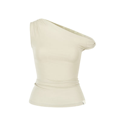 VIA PITTI VIAAT894 Off shoulder back hollow lace patchwork short sleeved shirt