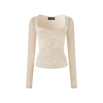 VIA PITTI VIAATP851 Lace mesh splicing slim fit long sleeved T
