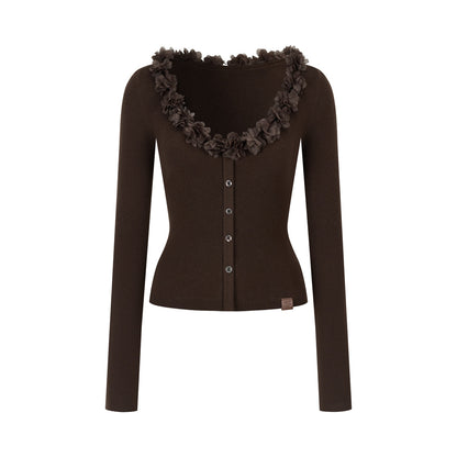 VIA PITTI VIAAK873 3D flower mulberry silk wool woven base top