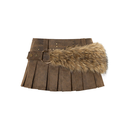 JYOSEI Brown furry pleated skirt