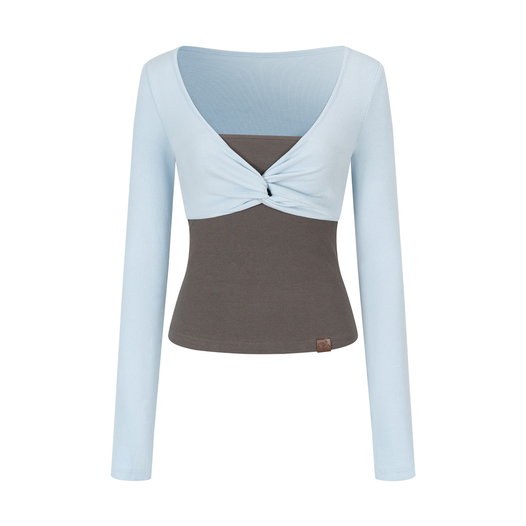 VIA PITTI VIADTP689 Splicing fake two-piece contrasting strapless long sleeved shirt