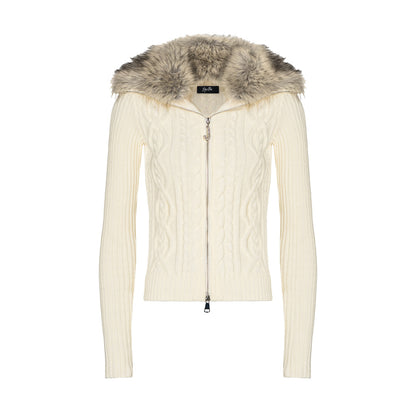 JYOSEI White fur collar sweater