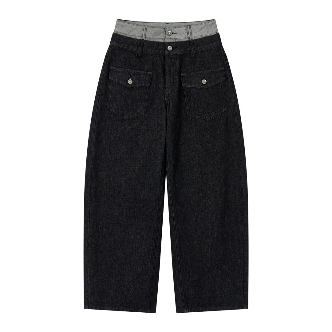 VIA PITTI VIADP650 Double waisted contrasting colors denim pants