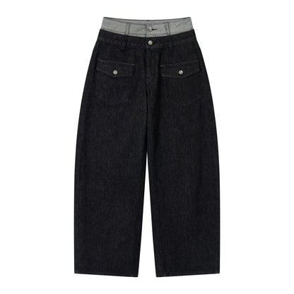 VIA PITTI VIADP650 Double waisted contrasting colors denim pants