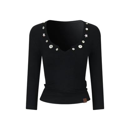 VIA PITTI VIAATP791 V-neck button decoration top
