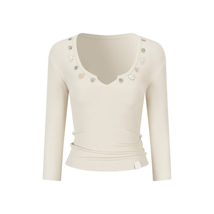 VIA PITTI VIAATP791 V-neck button decoration top
