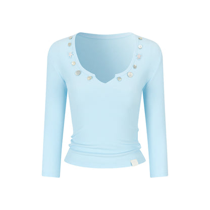 VIA PITTI VIAATP791 V-neck button decoration top