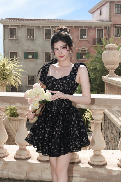 BEL ANGE ROSELINE FLORA BLACK DRESS