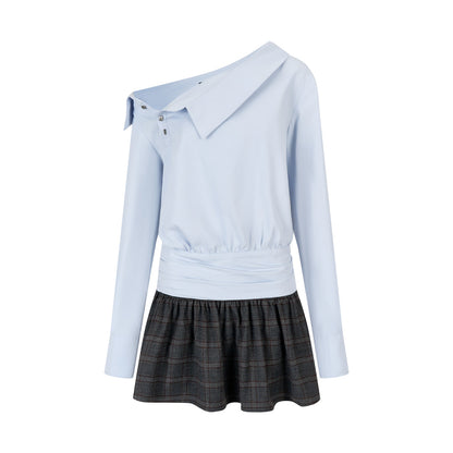 VIA PITTI VIADD644 Irregular shirt patchwork plaid dress