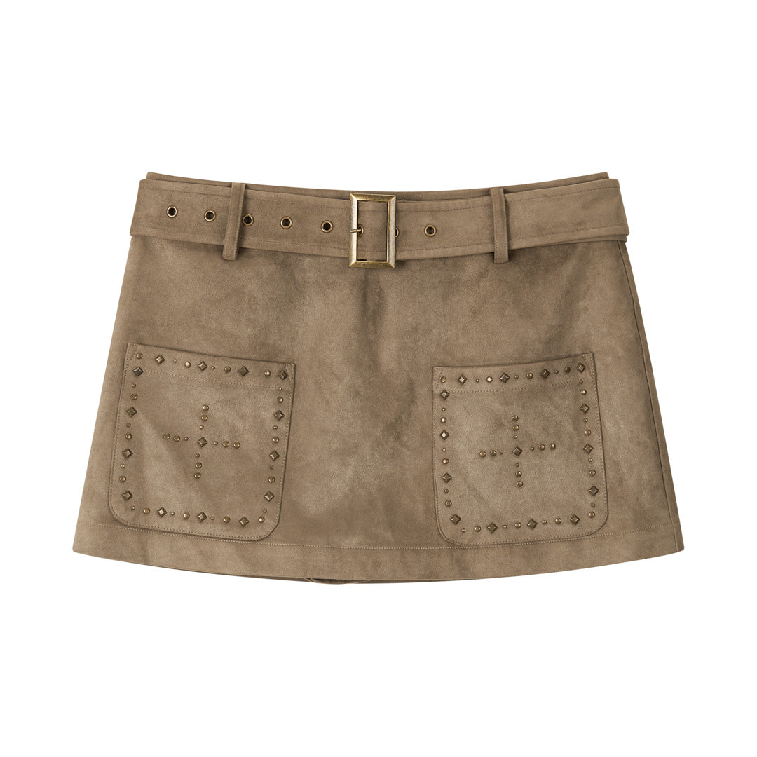 VIA PITTI VIADS706 Rivet waistband suede skirt