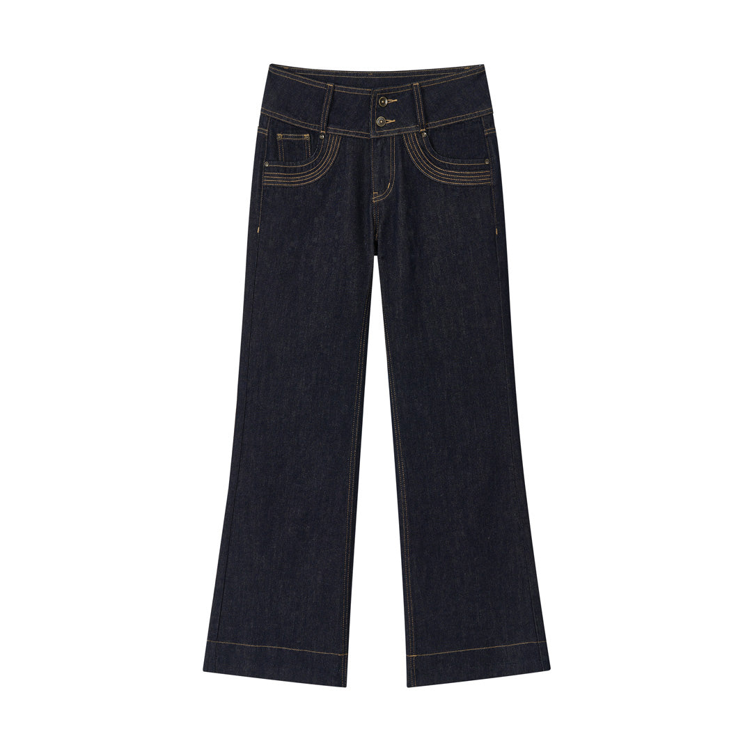 VIA PITTI VIADP746 Rivet decorated wide waisted denim pants