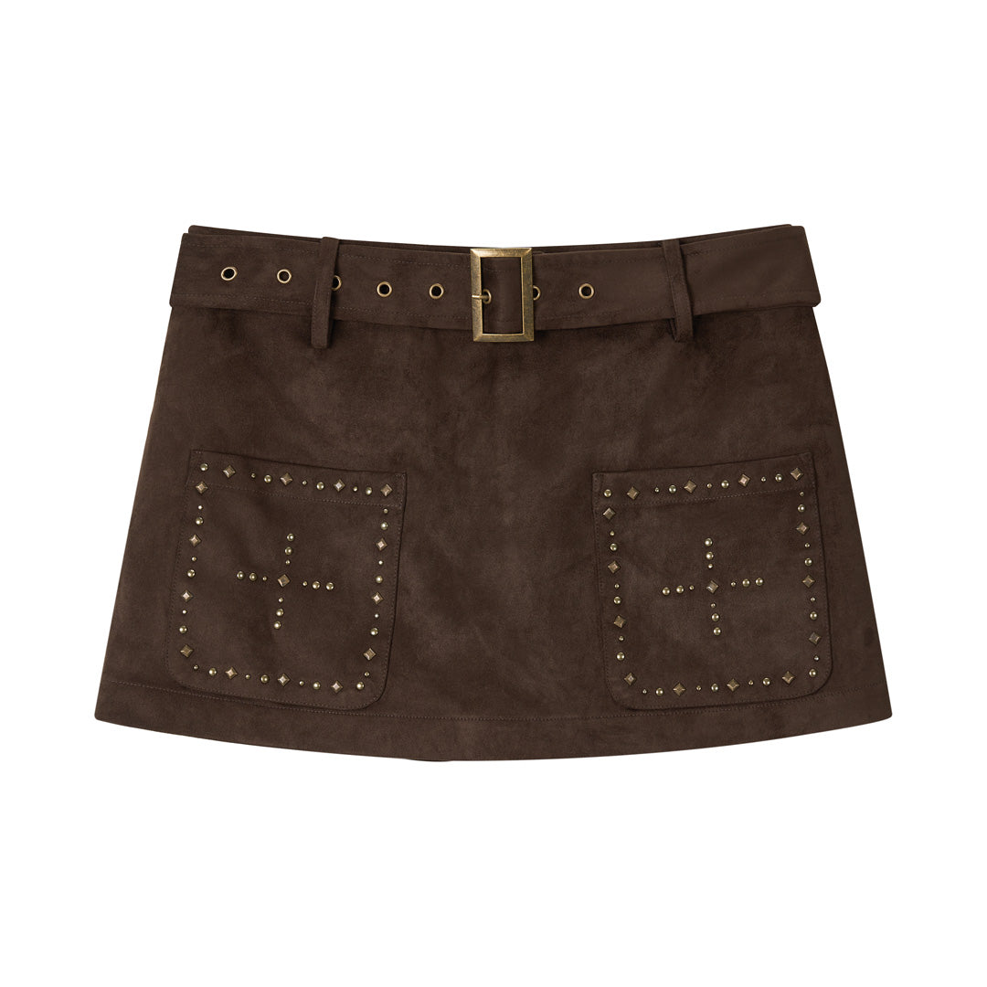 VIA PITTI VIADS706 Rivet waistband suede skirt