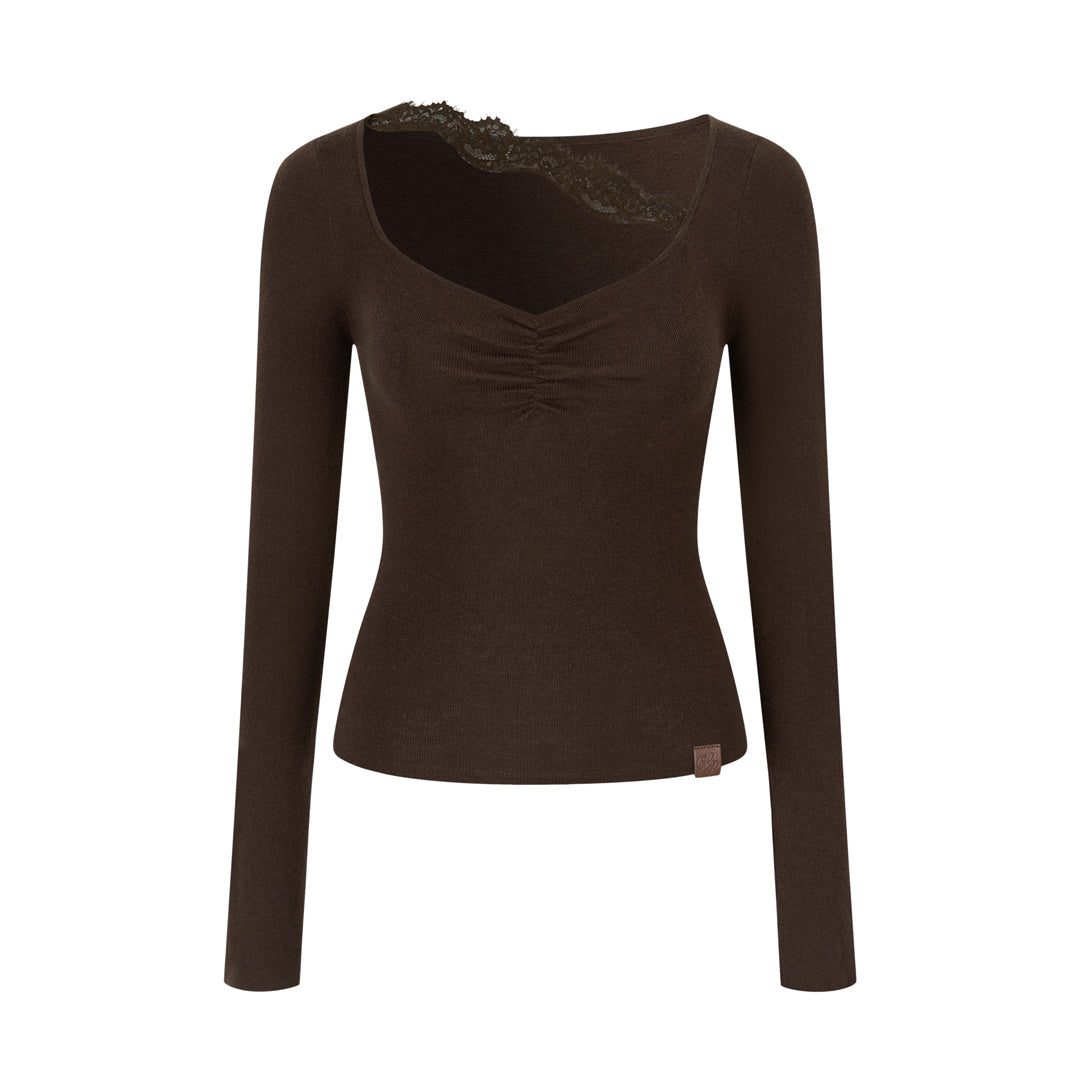 VIA PITTI VIADK743 Wrinkled lace decorative woolen base long sleeved shirt