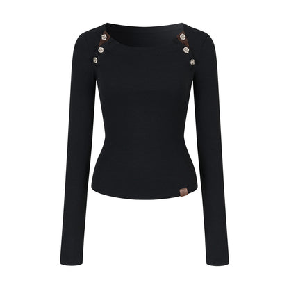 VIA PITTI VIADTP705 Rose button decoration base long sleeved T