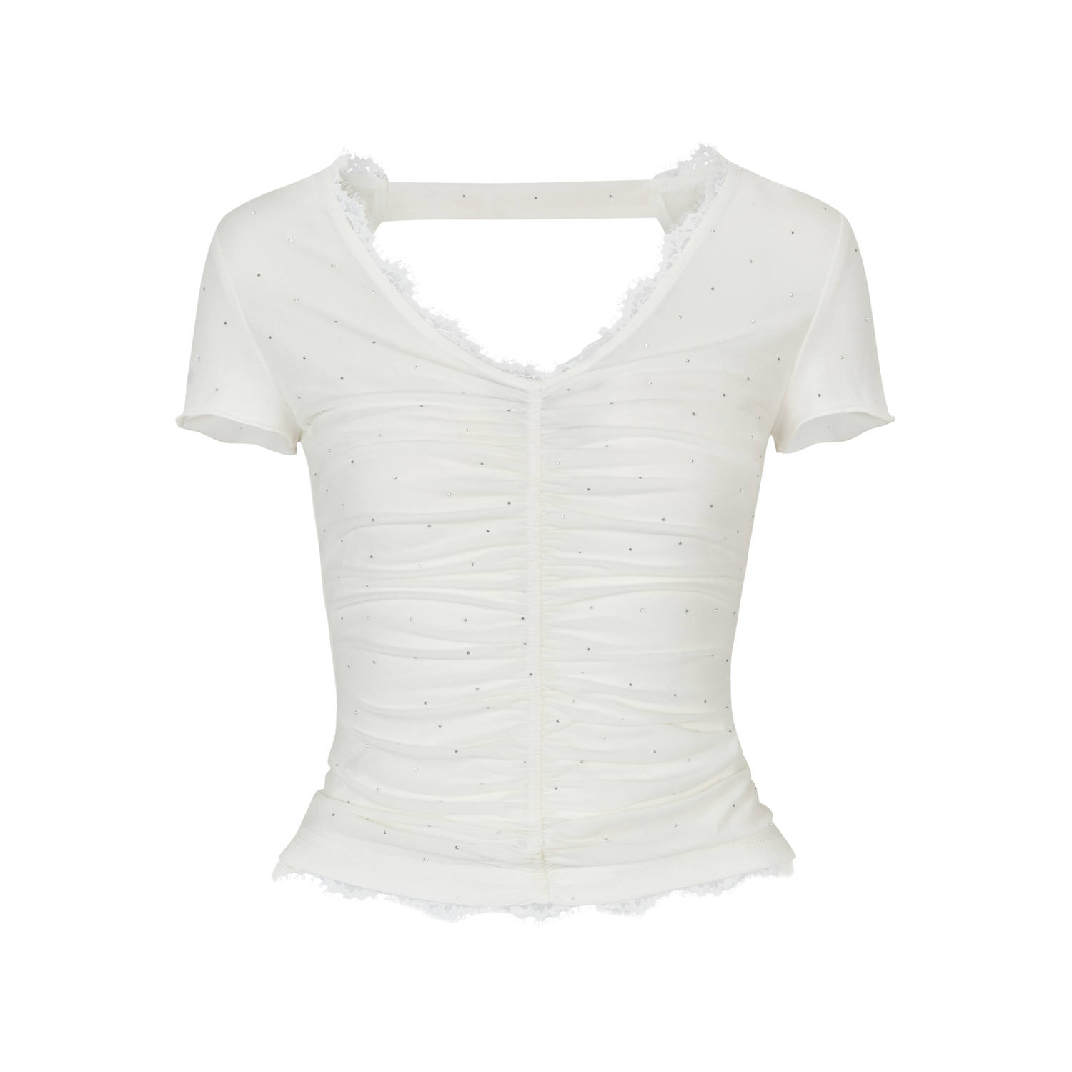 VIA PITTI VIABTP264 Lace backless beaded T-shirt
