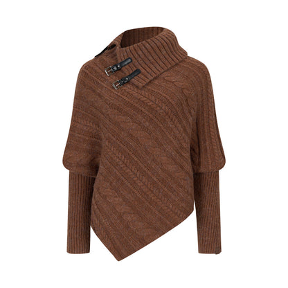 VIA PITTI VIADK739 Leather buckle high neck irregular thickened version cloak sweater