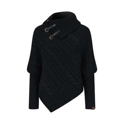 VIA PITTI VIADK739 Leather buckle high neck irregular thickened version cloak sweater