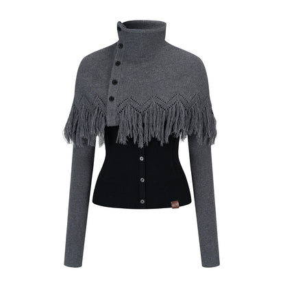 VIA PITTI VIADK779 Two piece set of high necked woolen base and tassel cape