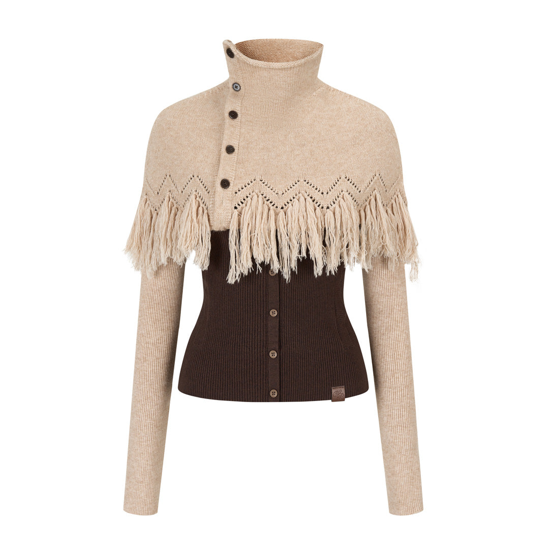 VIA PITTI VIADK779 Two piece set of high necked woolen base and tassel cape