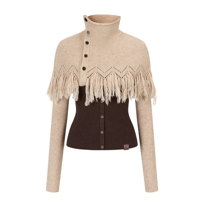 VIA PITTI VIADK779 Two piece set of high necked woolen base and tassel cape