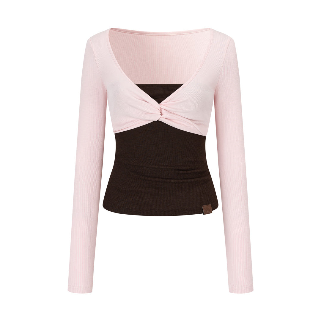 VIA PITTI VIADTP689 Splicing fake two-piece contrasting strapless long sleeved shirt