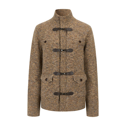 VIA PITTI VIADK777&amp;VIADK774 Leather buttoned woolen cardigan + hooded cloak set