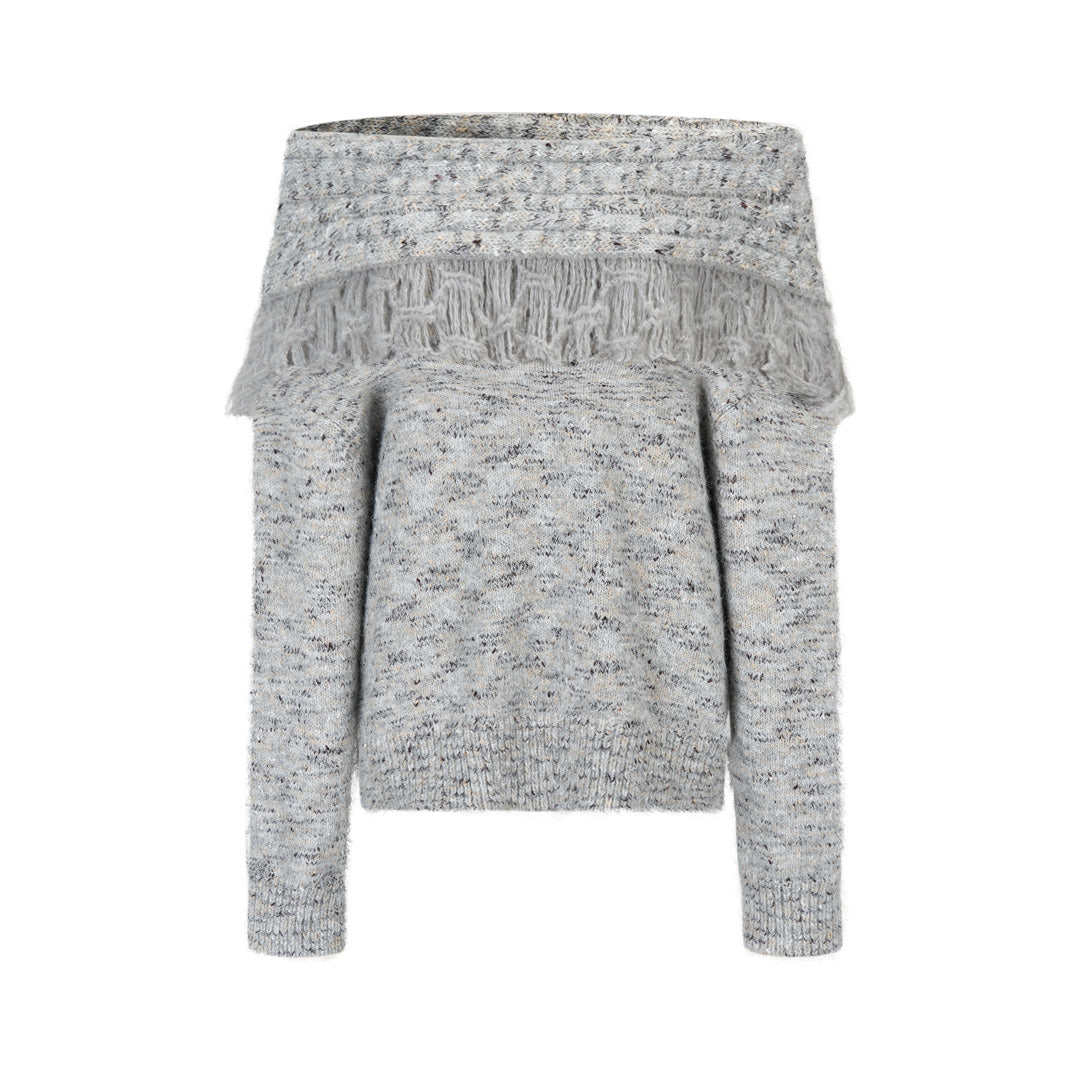 VIA PITTI VIADK783 Off shoulder mixed color woolen sweater + scarf set