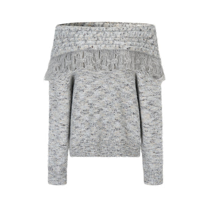 VIA PITTI VIADK783 Off shoulder mixed color woolen sweater + scarf set