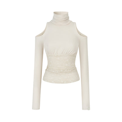 VIA PITTI VIADTP727 High neck lace patchwork base long sleeved shirt